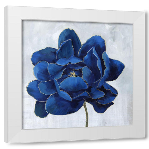 Indigo Peony White Modern Wood Framed Art Print by Nan