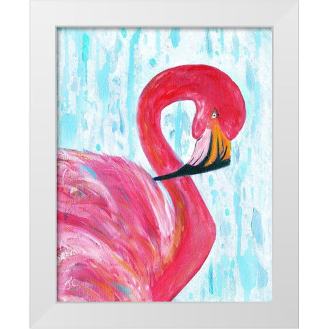 Flamingo I White Modern Wood Framed Art Print by Cole, Jan