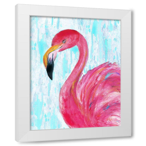 Flamingo II White Modern Wood Framed Art Print by Cole, Jan