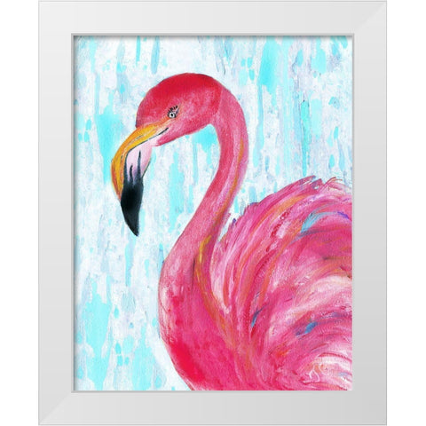 Flamingo II White Modern Wood Framed Art Print by Cole, Jan