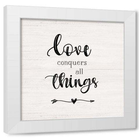 Love Conquers White Modern Wood Framed Art Print by Carpentieri, Natalie
