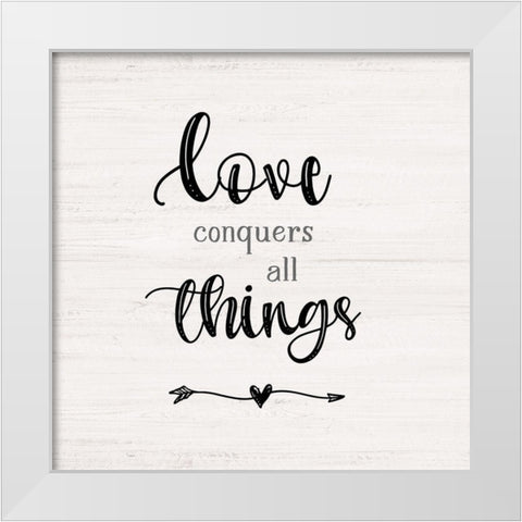 Love Conquers White Modern Wood Framed Art Print by Carpentieri, Natalie