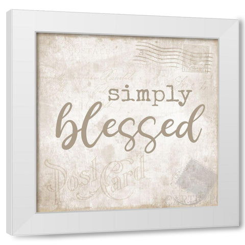 Designs - Postcard Blessed White Modern Wood Framed Art Print by CAD Designs