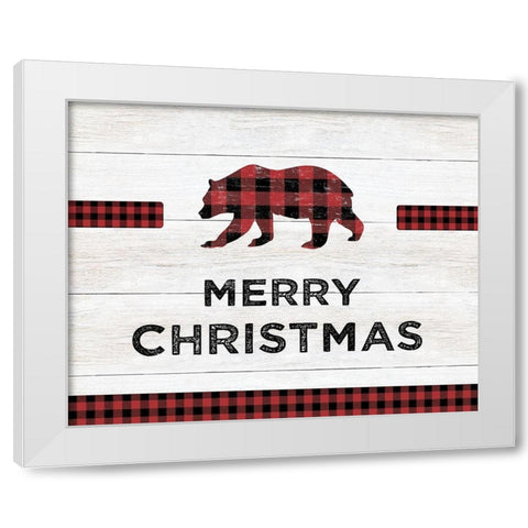 Merry Christmas Bear White Modern Wood Framed Art Print by CAD Designs