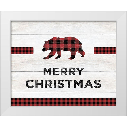 Merry Christmas Bear White Modern Wood Framed Art Print by CAD Designs