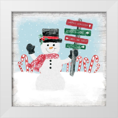 North Pole Snowman White Modern Wood Framed Art Print by Carpentieri, Natalie