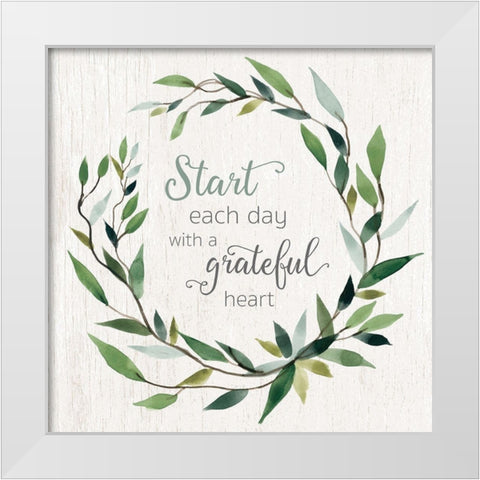 Grateful Heart Greenery White Modern Wood Framed Art Print by Robinson, Carol