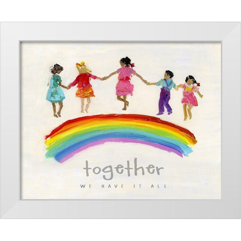 Rainbow Kids Together White Modern Wood Framed Art Print by Swatland, Sally