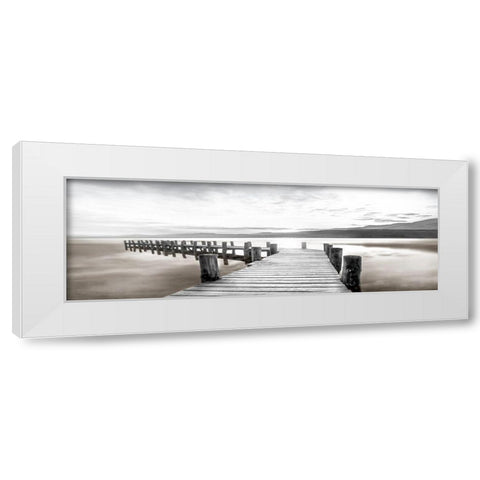 Misty Morning Dock White Modern Wood Framed Art Print by Calascibetta, Mike