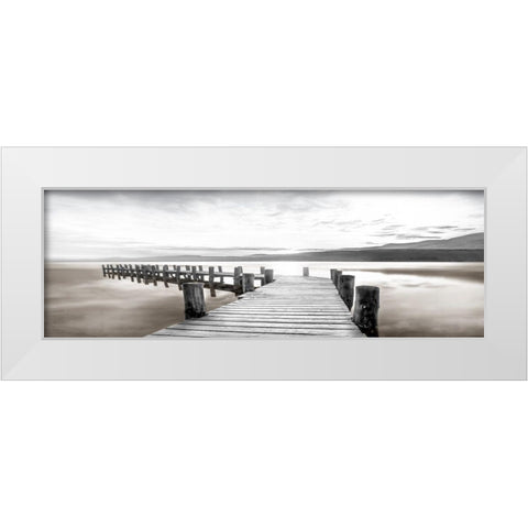 Misty Morning Dock White Modern Wood Framed Art Print by Calascibetta, Mike