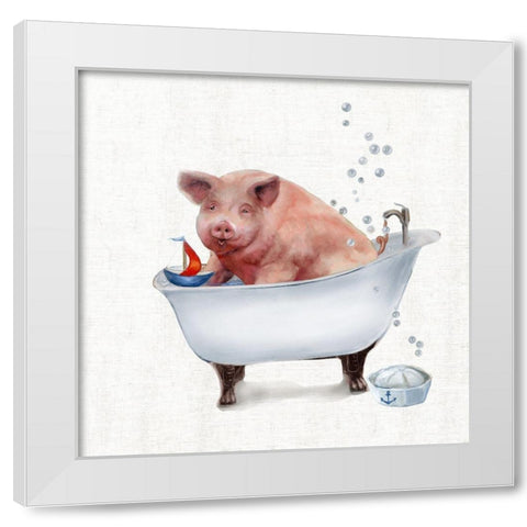 Farm Tub Pig White Modern Wood Framed Art Print by Brooks, Donna