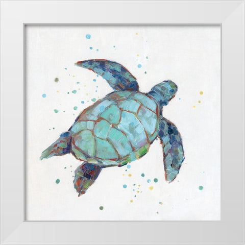 Bubbly Blue Turtle I White Modern Wood Framed Art Print by Swatland, Sally