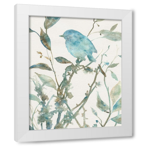Teal Bluebird Silhouette II White Modern Wood Framed Art Print by Robinson, Carol