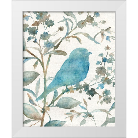 Teal Bluebird Silhouette III White Modern Wood Framed Art Print by Robinson, Carol