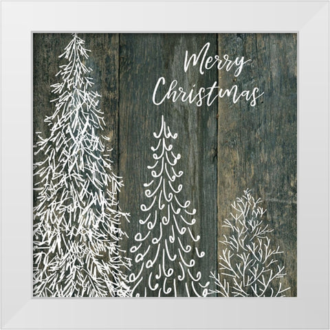Merry Christmas Trees White Modern Wood Framed Art Print by Robinson, Carol