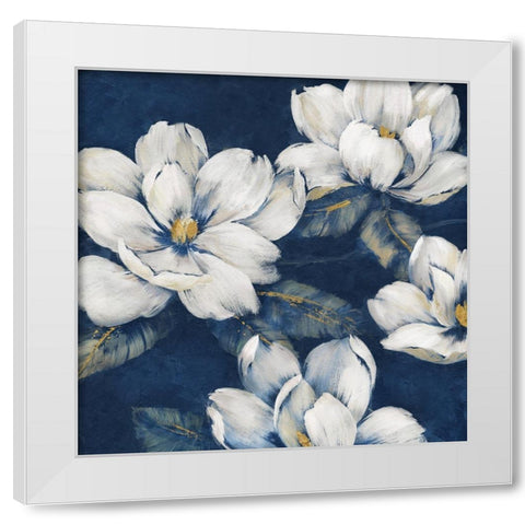 Magnolias Indigo White Modern Wood Framed Art Print by Nan