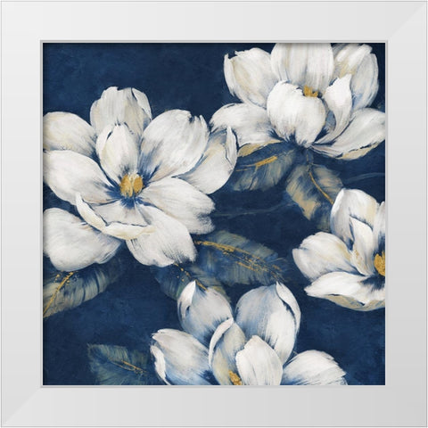 Magnolias Indigo White Modern Wood Framed Art Print by Nan