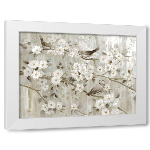 Neutral Spring Birds White Modern Wood Framed Art Print by Nan