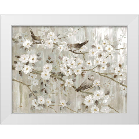 Neutral Spring Birds White Modern Wood Framed Art Print by Nan