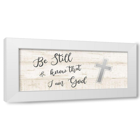 Be Still Cross White Modern Wood Framed Art Print by CAD Designs