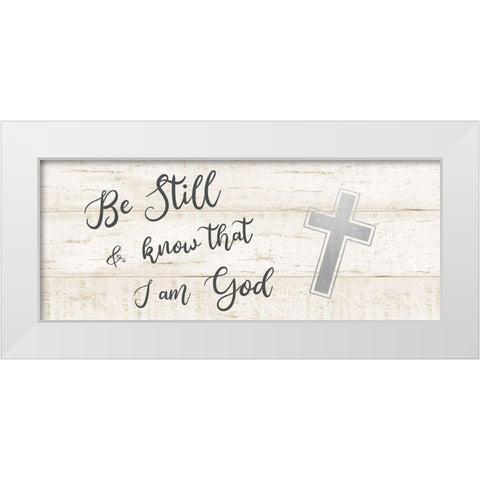 Be Still Cross White Modern Wood Framed Art Print by CAD Designs