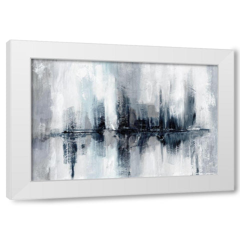 Indigo Harbor Lights White Modern Wood Framed Art Print by Nan