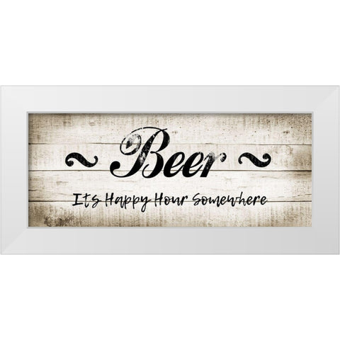 Beer Happy Hour White Modern Wood Framed Art Print by CAD Designs