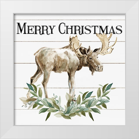 Merry Christmas Moose White Modern Wood Framed Art Print by Robinson, Carol