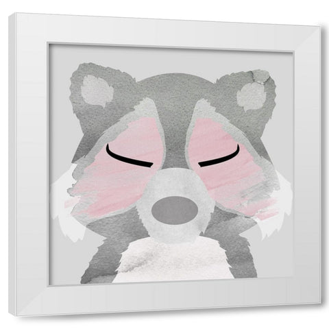 Raccoon White Modern Wood Framed Art Print by Santiago, Daniela