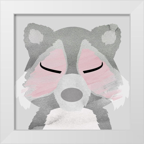 Raccoon White Modern Wood Framed Art Print by Santiago, Daniela