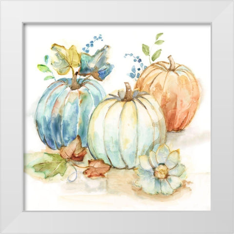 First Harvest Pumpkins I White Modern Wood Framed Art Print by Nan