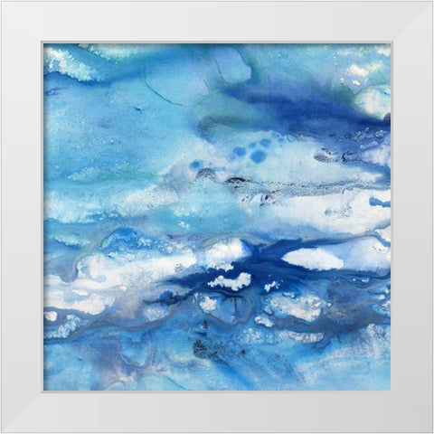 Marbled Blues White Modern Wood Framed Art Print by Nan