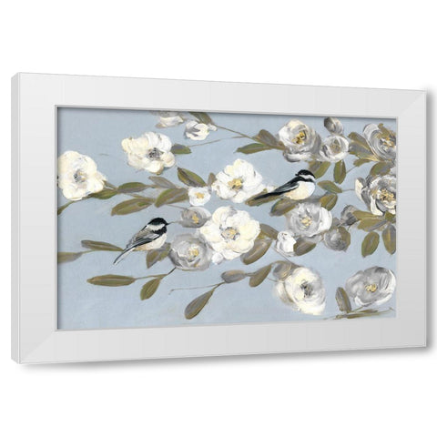 Chickadees and Blossoms I White Modern Wood Framed Art Print by Swatland, Sally