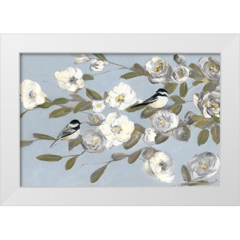 Chickadees and Blossoms I White Modern Wood Framed Art Print by Swatland, Sally