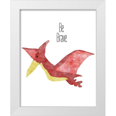 Be Brave Dino White Modern Wood Framed Art Print by Santiago, Daniela