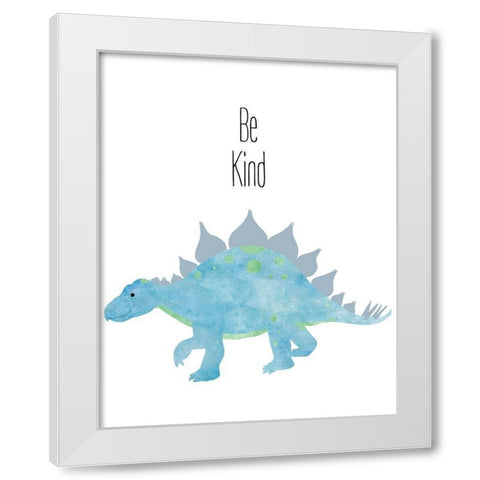 Be Kind Dino White Modern Wood Framed Art Print by Santiago, Daniela