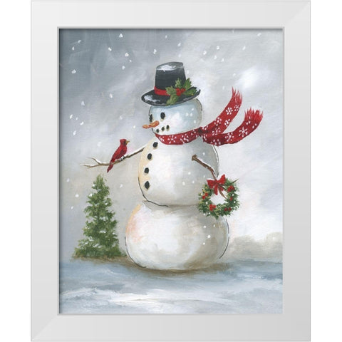 Snowman and Cardinal II White Modern Wood Framed Art Print by Nan