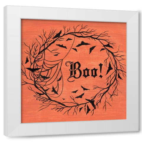 Halloween Wreath White Modern Wood Framed Art Print by Tava Studios