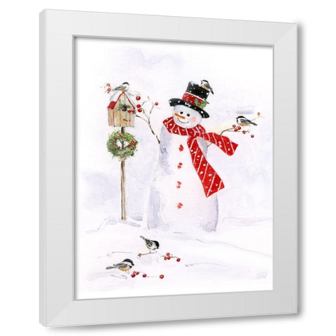 Snowman and Chickadee Friends I White Modern Wood Framed Art Print by Swatland, Sally