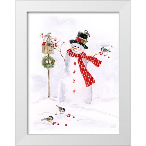 Snowman and Chickadee Friends I White Modern Wood Framed Art Print by Swatland, Sally