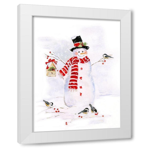 Snowman and Chickadee Friends II White Modern Wood Framed Art Print by Swatland, Sally