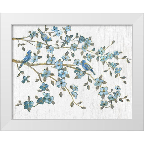 Blooming Bluebirds White Modern Wood Framed Art Print by Nan