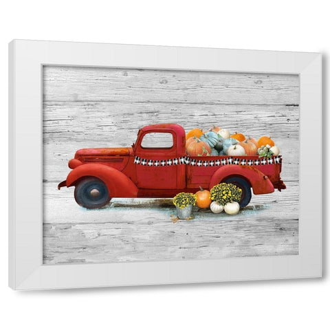 Harvest Red Truck White Modern Wood Framed Art Print by Nan