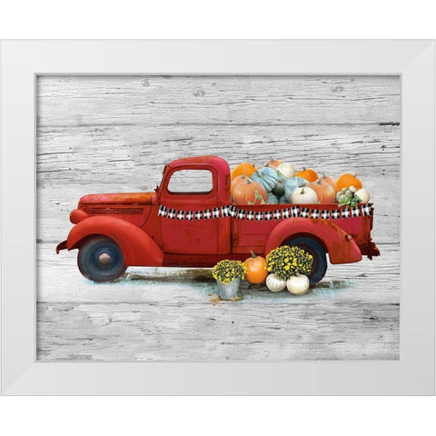 Harvest Red Truck White Modern Wood Framed Art Print by Nan