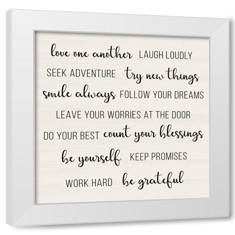 Love One Another White Modern Wood Framed Art Print by CAD Designs