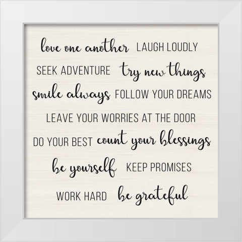 Love One Another White Modern Wood Framed Art Print by CAD Designs