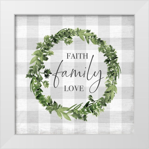 Faith Family Love Wreath White Modern Wood Framed Art Print by Carpentieri, Natalie