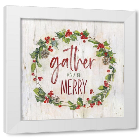 Holly Berry Gather White Modern Wood Framed Art Print by Swatland, Sally