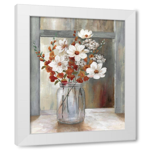 Autumn Spray White Modern Wood Framed Art Print by Nan