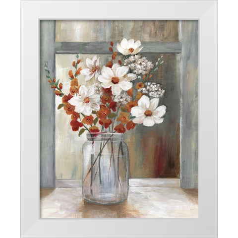 Autumn Spray White Modern Wood Framed Art Print by Nan